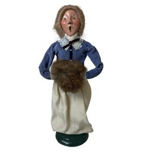 1986 Byers Choice Woman Christmas Caroler w/ Fur Muff  13"  Signed / Dated